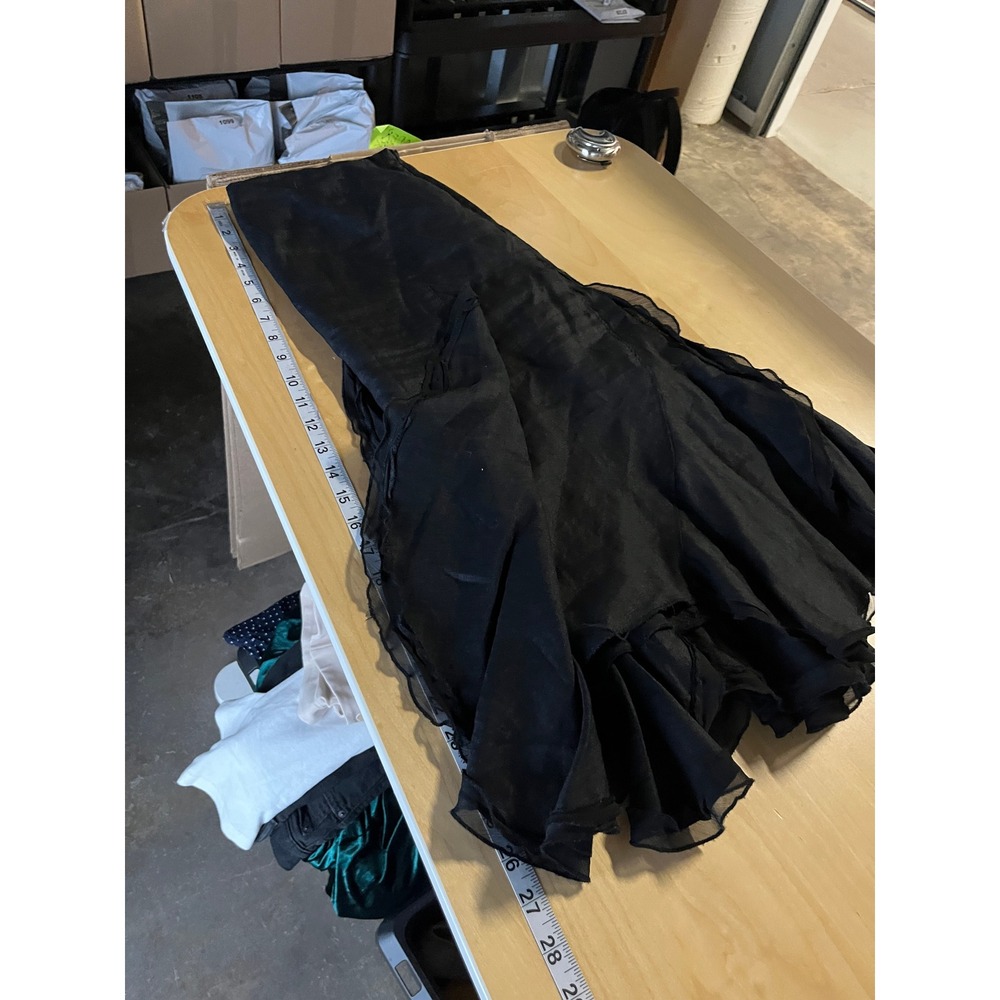 Y2K 100% Linen Midi Skirt Womens 8 Black Ruffle Whimsigoth Dark Fairy Grunge - Picture 6 of 7